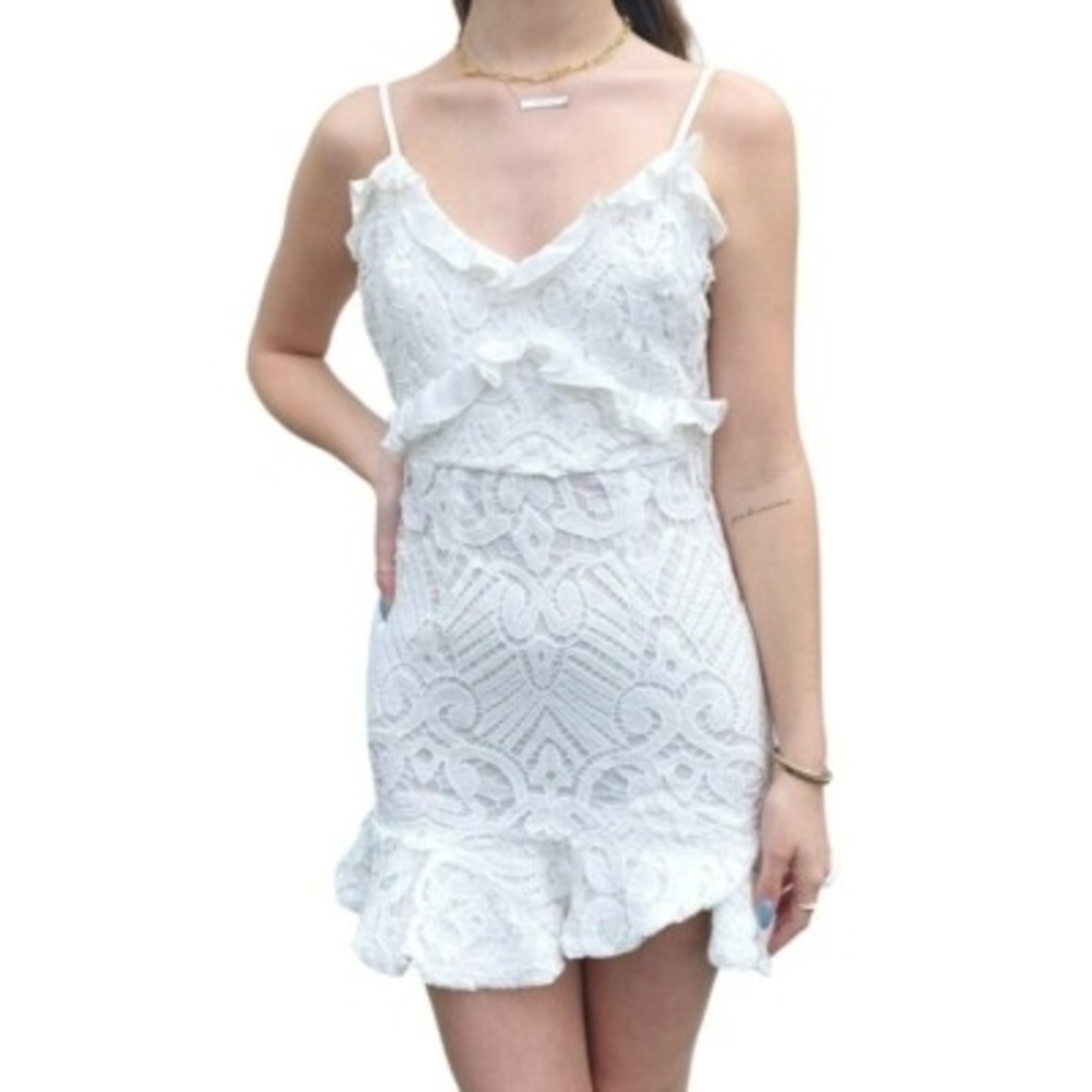 Selfie‎ Leslie White Lace Ruffle Mini Dress